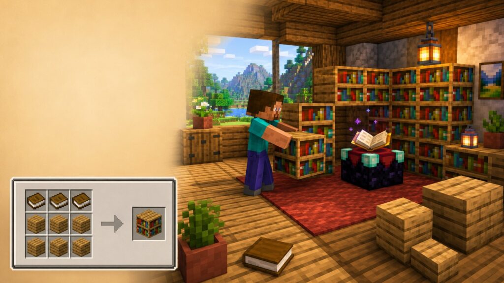How to Make Bookshelves in Minecraft